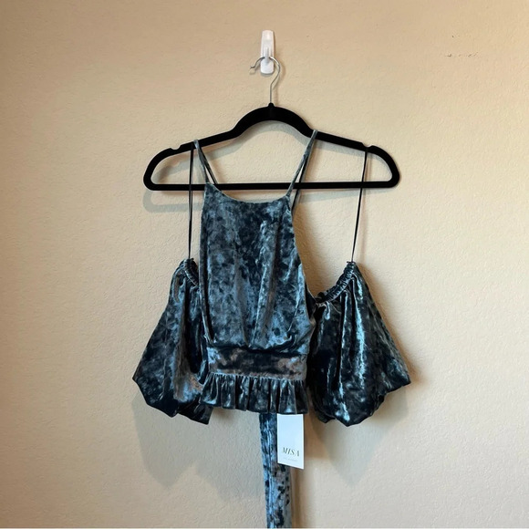 NWT Misa Los Angeles Velvet cold shoulder Vika Top - Picture 2 of 4